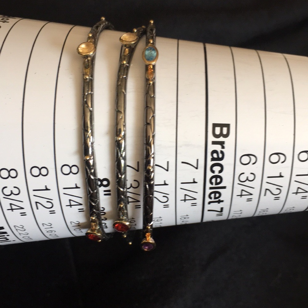 Fadi India 925 Multi Gemstone Silver Stack Bangles - image 3